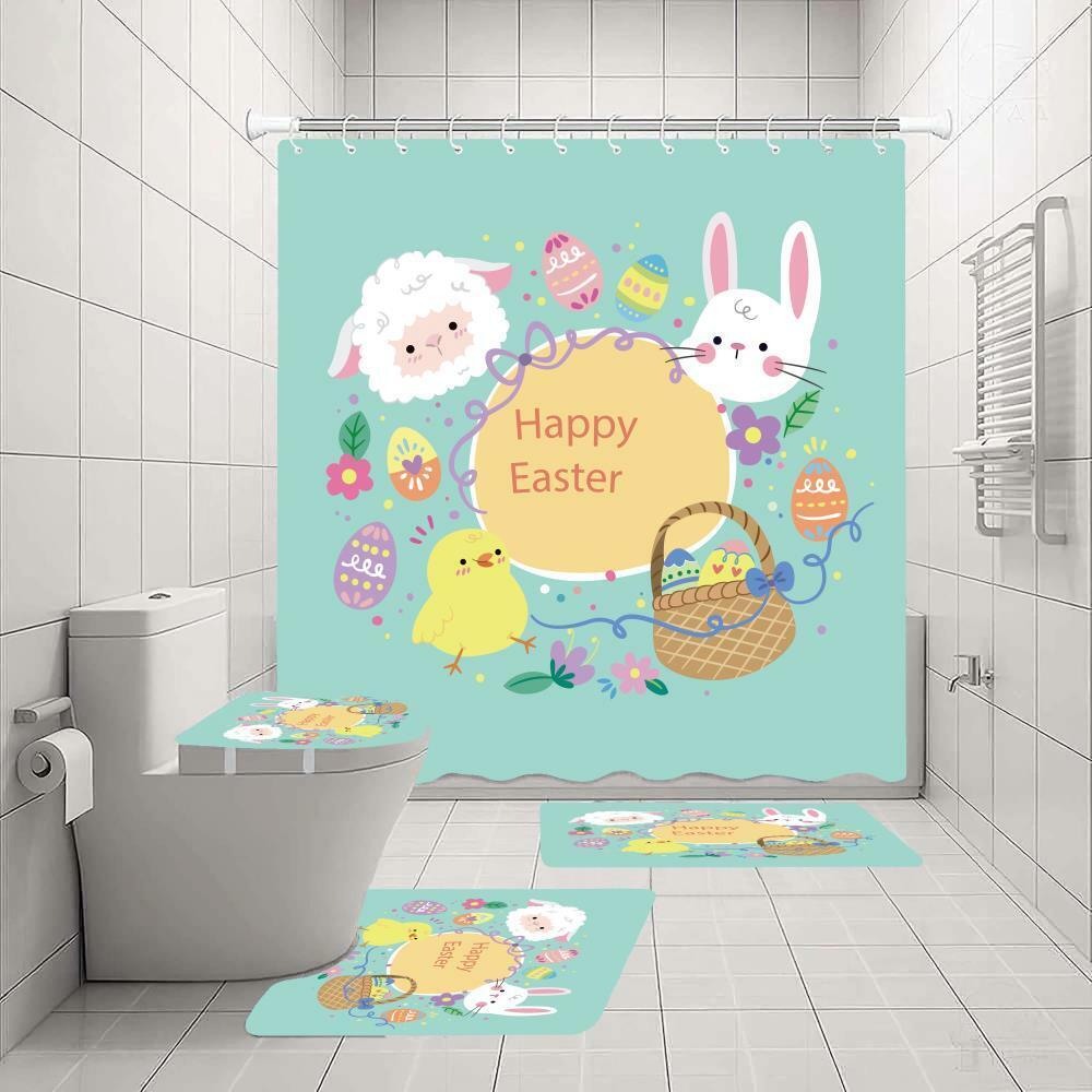 Hop into Easter Fun - 3D Easter Eggs Rabbit Shower Curtain with Bathroom Decor