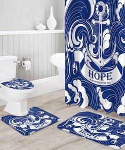 Hope is the Anchor of the Soul Shower Curtain with Navy White Print for an Encouraging Bathroom Decor