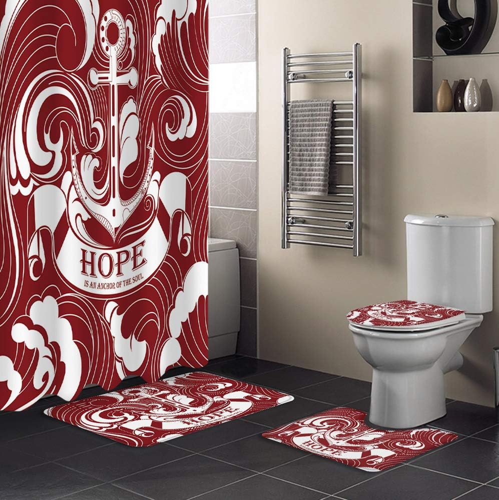 Hope is the Anchor of the Soul Shower Curtain with Red White Print for an Encouraging Bathroom Decor