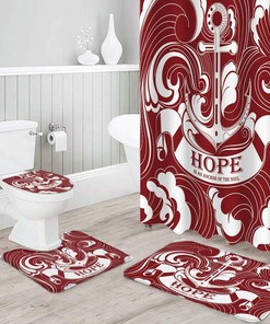 Hope is the Anchor of the Soul Shower Curtain with Red White Print for an Encouraging Bathroom Decor