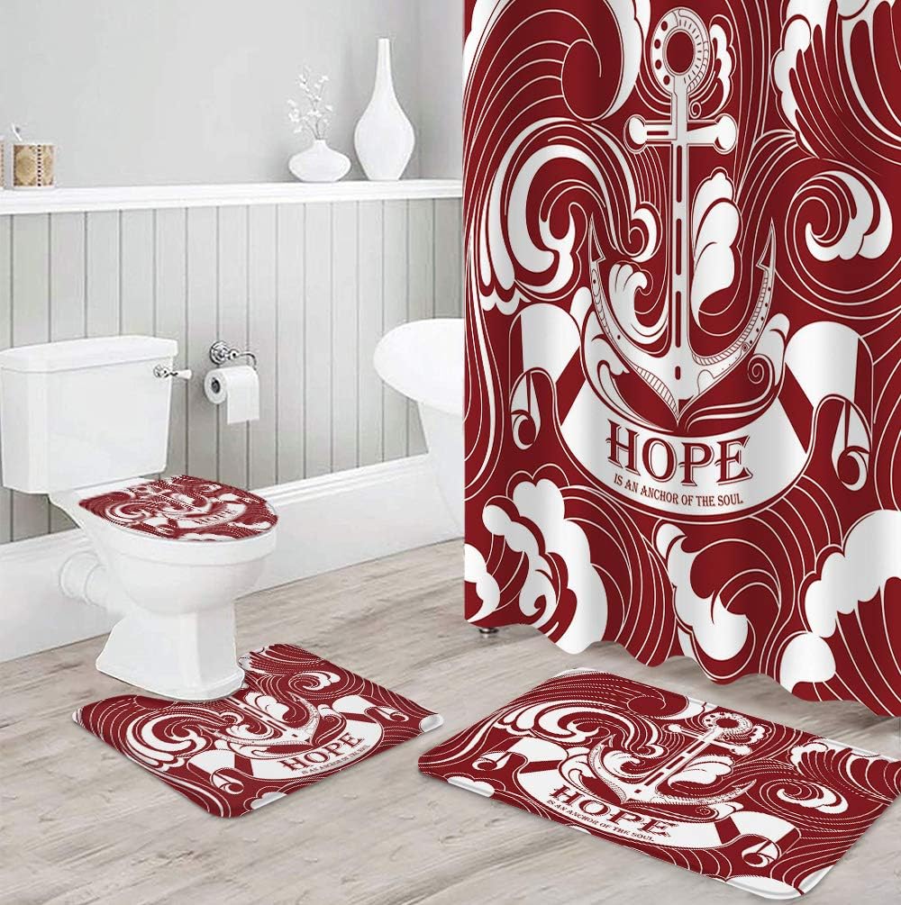 Hope is the Anchor of the Soul Shower Curtain with Red White Print for an Encouraging Bathroom Decor