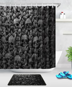 Horror Skull Wall Shower Curtain Halloween Bathroom Decor