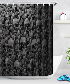 Horror Skull Wall Shower Curtain Halloween Bathroom Decor