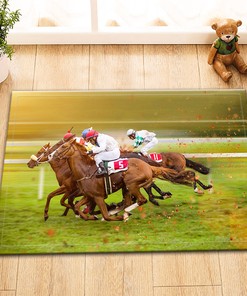 Horse Racing Shower Curtain Waterproof Fabric Bathroom Hooks