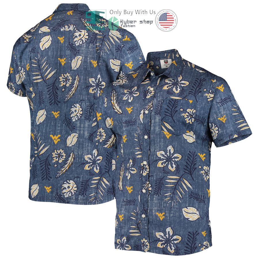Hot West Virginia Mountaineers Wes & Willy Vintage Floral Navy Hawaii Shirt