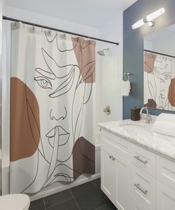 Housewarming Gift Abstract Mid Century Woman Geometric Line Art Shower Curtain for Modern Bathroom Decor