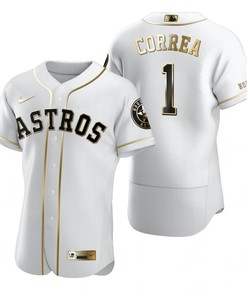 Houston Astros #1 Carlos Correa Mlb Golden Brandedition White Jersey Gift For Astros Fans