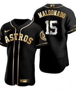 Houston Astros #15 Martin Maldonado Mlb Golden Brandedition Black Jersey Gift For Astros Fans