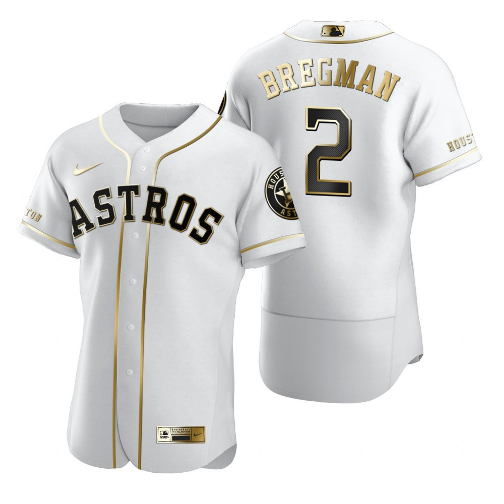 Houston Astros #2 Alex Bregman Mlb Golden Brandedition White Jersey Gift For Astros Fans