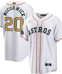 Houston Astros #20 Chas Mccormick White 2023 Gold Collection With World Serie