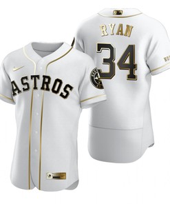 Houston Astros #34 Nolan Ryan Mlb Golden Brandedition White Jersey Gift For Astros Fans