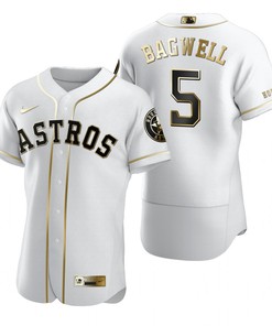 Houston Astros #5 Jeff Bagwell Mlb Golden Brandedition White Jersey Gift For Astros Fans