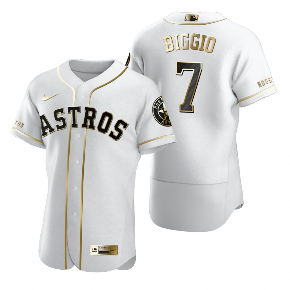 Houston Astros #7 Craig Biggio Mlb Golden Brandedition White Jersey Gift For Astros Fans