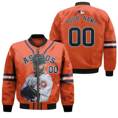 Houston Astros Jose Altuve 27 MLB Great Player Orange 3D Personalized Gift With Custom Number Name For Astros Fans Bomber Jacket