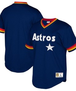 Houston Astros Mitchell And Ness Big And Tall Cooperstown Collection Mesh Wordmark V-neck Jersey - Navy