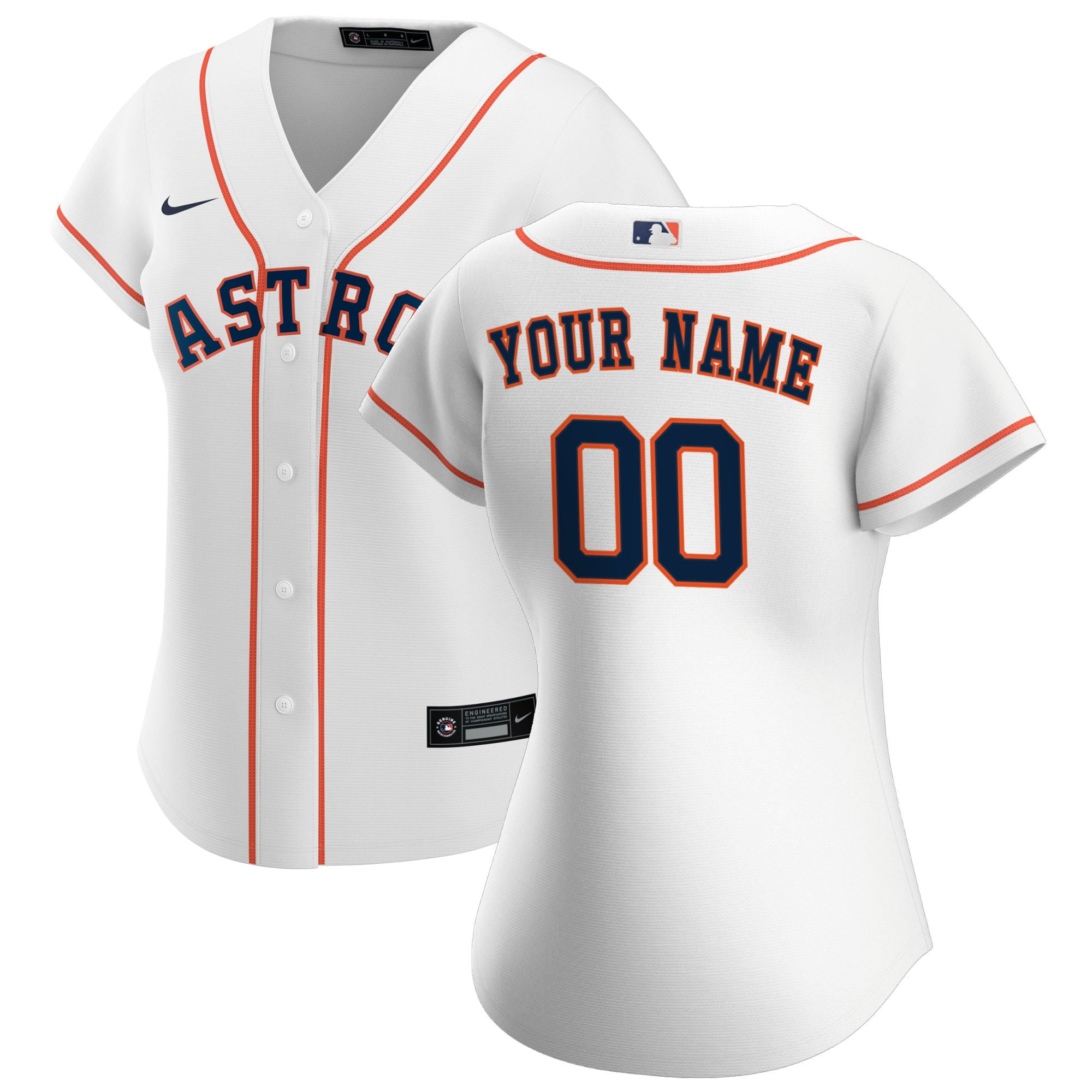 Houston Astros Womens Home Replica Custom Jersey - White Custom Jerseys Mlb