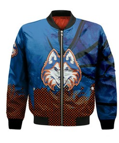 Houston Baptist Huskies Bomber Jacket Basketball Net Grunge Pattern- NCAA