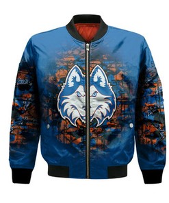 Houston Baptist Huskies Bomber Jacket Camouflage Vintage  - NCAA