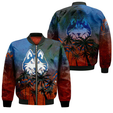 Houston Baptist Huskies Bomber Jacket Coconut Tree Tropical Grunge - NCAA