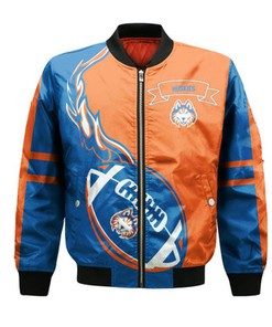 Houston Baptist Huskies Bomber Jacket Flame Ball - NCAA