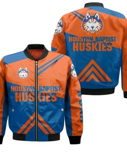 Houston Baptist Huskies Football Bomber Jacket  - Stripes Cross Shoulders - NCAA