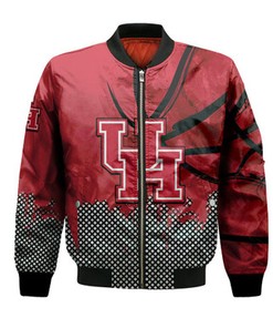 Houston Cougars Bomber Jacket Basketball Net Grunge Pattern- NCAA