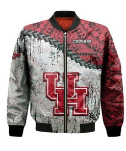 Houston Cougars Bomber Jacket Grunge Polynesian Tattoo- NCAA