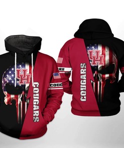 Houston Cougars NCAA US Flag Skull 3D Printed Hoodie/Zipper Hoodie