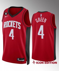 Houston Rockets Jalen Green 4 2022-23 Icon Edition Red Jersey NO.6 Patch