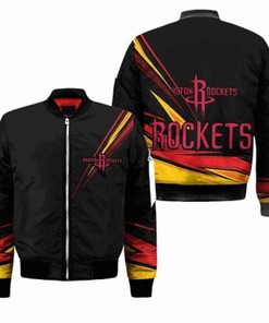 Houston Rockets NBA Black Black Bomber Jacket Size S-5XL