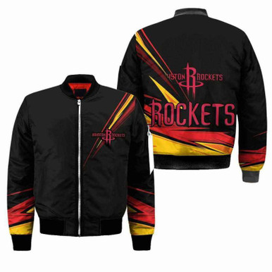 Houston Rockets NBA Black Black Bomber Jacket Size S-5XL