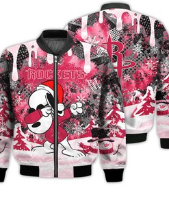 Houston Rockets Snoopy Dabbing The Peanuts Sports Football American Christmas Dripping Matching Gifts Unisex 3D Bomber Jacket