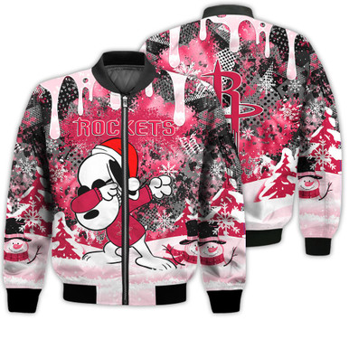 Houston Rockets Snoopy Dabbing The Peanuts Sports Football American Christmas Dripping Matching Gifts Unisex 3D Bomber Jacket