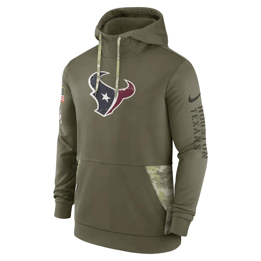 Houston Texans 2022 Salute to Service Therma Performance Pullover Men Hoodie - Olive