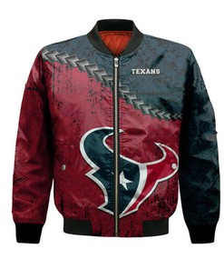 Houston Texans Bomber Jacket Grunge Polynesian Tattoo - NFL