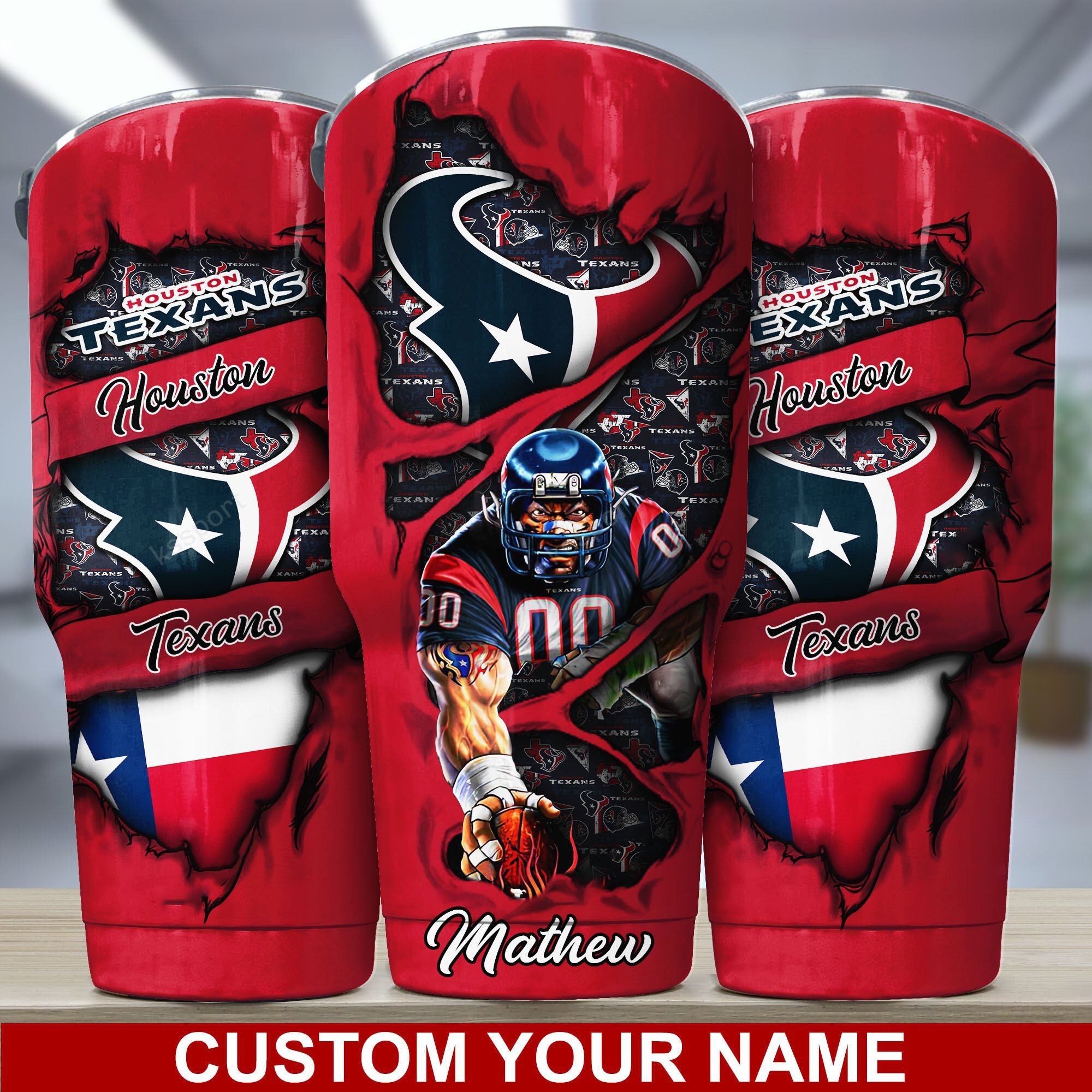 Houston Texans Insulated Tumbler - Custom Name, Keeps Drinks Hot or Cold