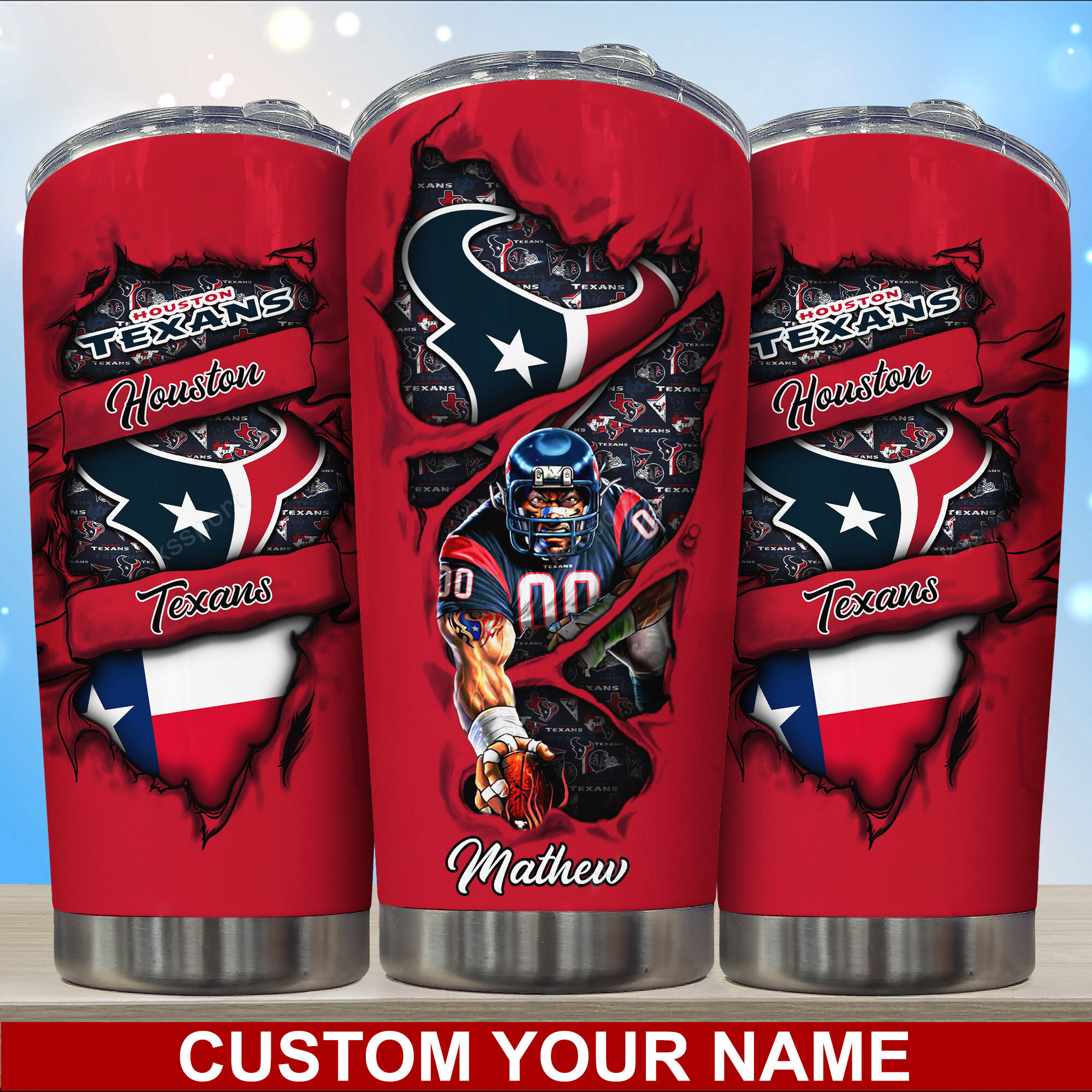 Houston Texans Insulated Tumbler - Custom Name, Keeps Drinks Hot or Cold