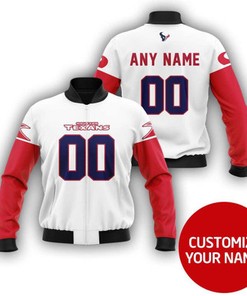 Houston Texans Super Bowl Champions Personalized Number Name White And Red Gift For Texans Fans Bomber Jacket