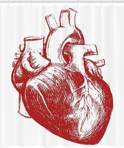 Human Heart Anatomy Shower Curtain, Monochromatic Cardio Organ Print for Bathroom Decor, Vermilion and White Cloth Fabric