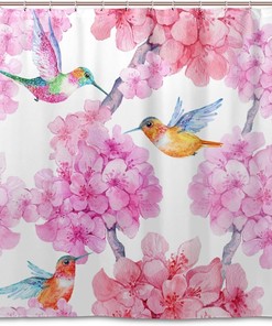 Hummingbird Flower Shower Curtain for Floral Bathroom Decor