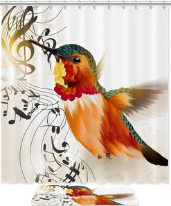 Hummingbird Music Note Bathroom Shower Curtain - Waterproof Fabric
