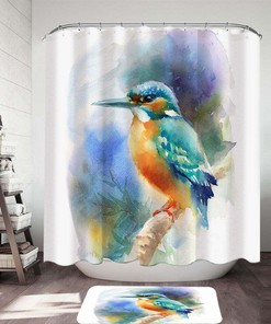 Hummingbird Shower Curtain - Art Painting Bird Bathroom Decor