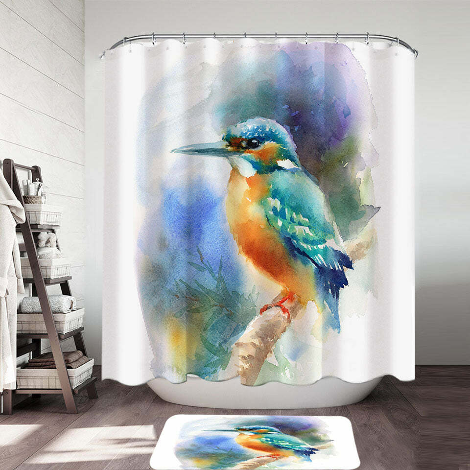 Hummingbird Shower Curtain Art Painting Bird Bathroom Decor Bluefink