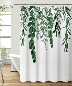 Hunter Green Eucalyptus Shower Curtain with Botanical Floral Leaf Design