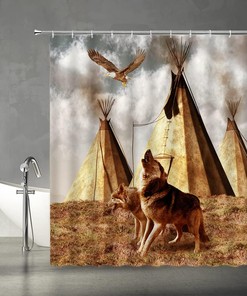 Hunting Wolf Shower Curtain - Rustic Wildlife Cabin Bathroom Decor