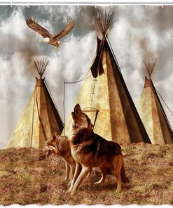 Hunting Wolf Shower Curtain - Rustic Wildlife Cabin Bathroom Decor