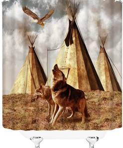Hunting Wolf Shower Curtain - Rustic Wildlife Cabin Bathroom Decor
