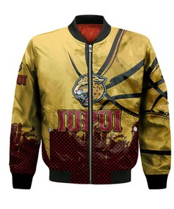 IUPUI Jaguars Bomber Jacket Basketball Net Grunge Pattern- NCAA