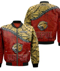 IUPUI Jaguars Bomber Jacket Grunge Polynesian Tattoo- NCAA
