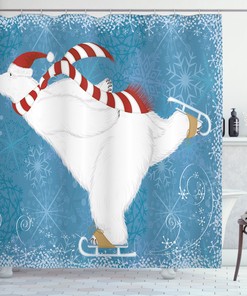Ice Skating Polar Bear Shower Curtain for Bathroom
